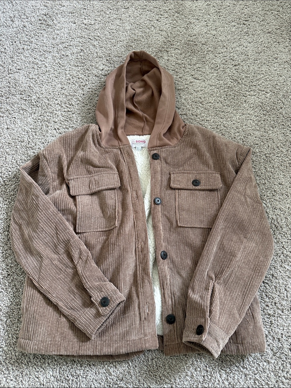 Brown Corduroy Hooded Jacket
